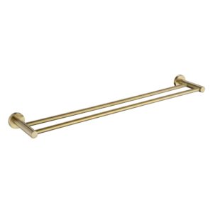 Modern 600mm Double Towel Rail - Brushed Brass