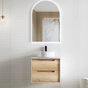 Otti Byron Hanging Vanity with 20mm Quartz Above Counter Top - Natural Oak