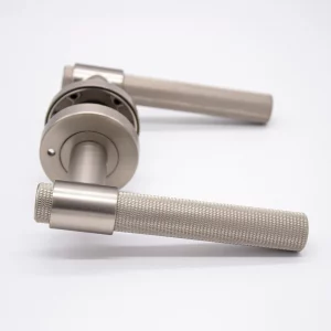 Brushed Nickel Knurled Privacy Door Handle - Rosedale ( solid brass )