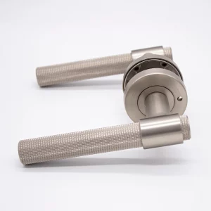 Brushed Nickel Knurled Privacy Door Handle - Rosedale ( solid brass )