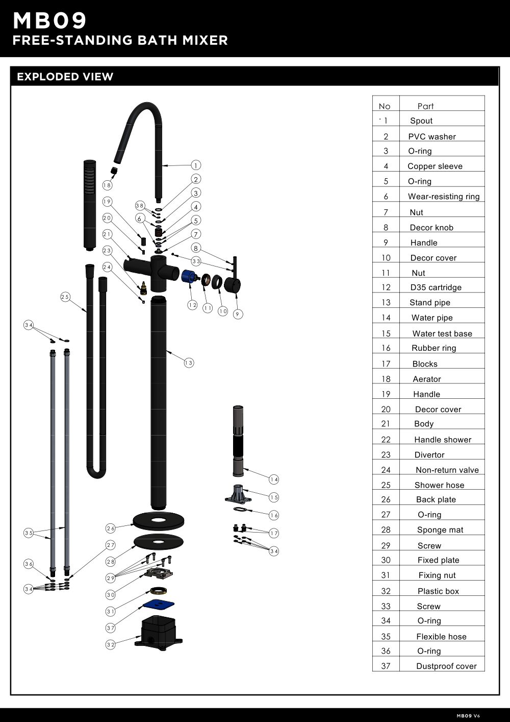 MEIR ROUND PADDLE FREESTANDING BATH SPOUT AND HAND SHOWER - shadow - Image 6
