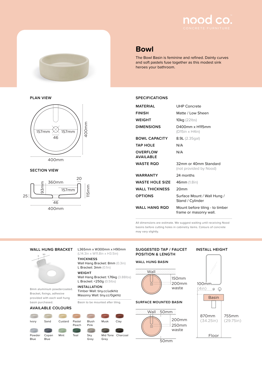 Nood Co. BOWL BASIN - WALL HUNG - CHARCOAL - Image 2
