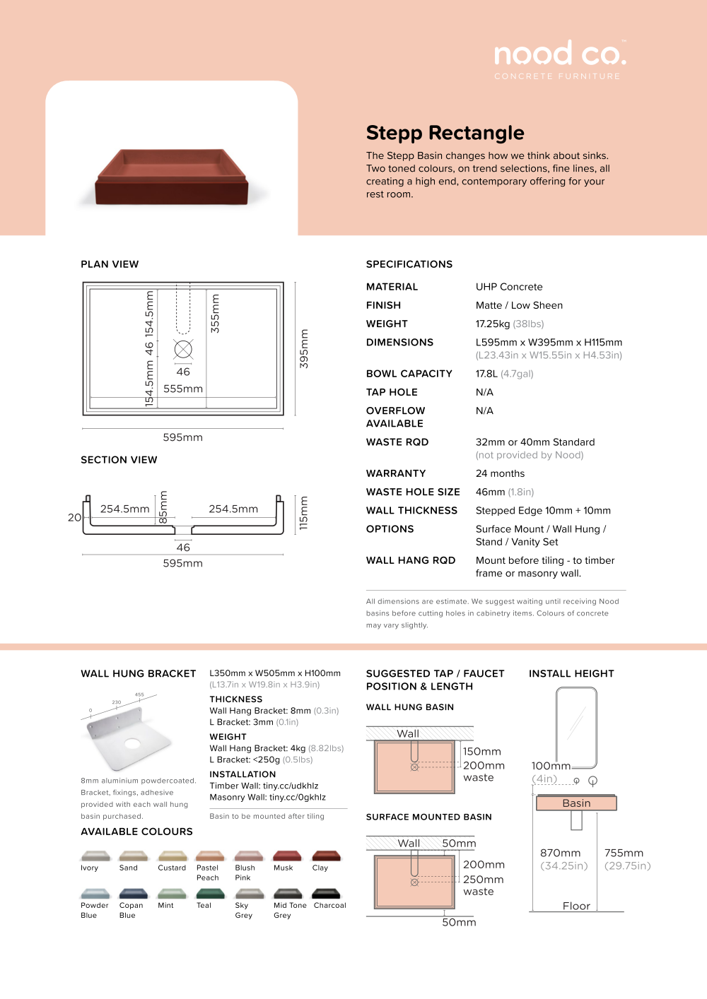 Nood Co. STEPP RECTANGLE BASIN - SURFACE MOUNT - SKY GREY - Image 2