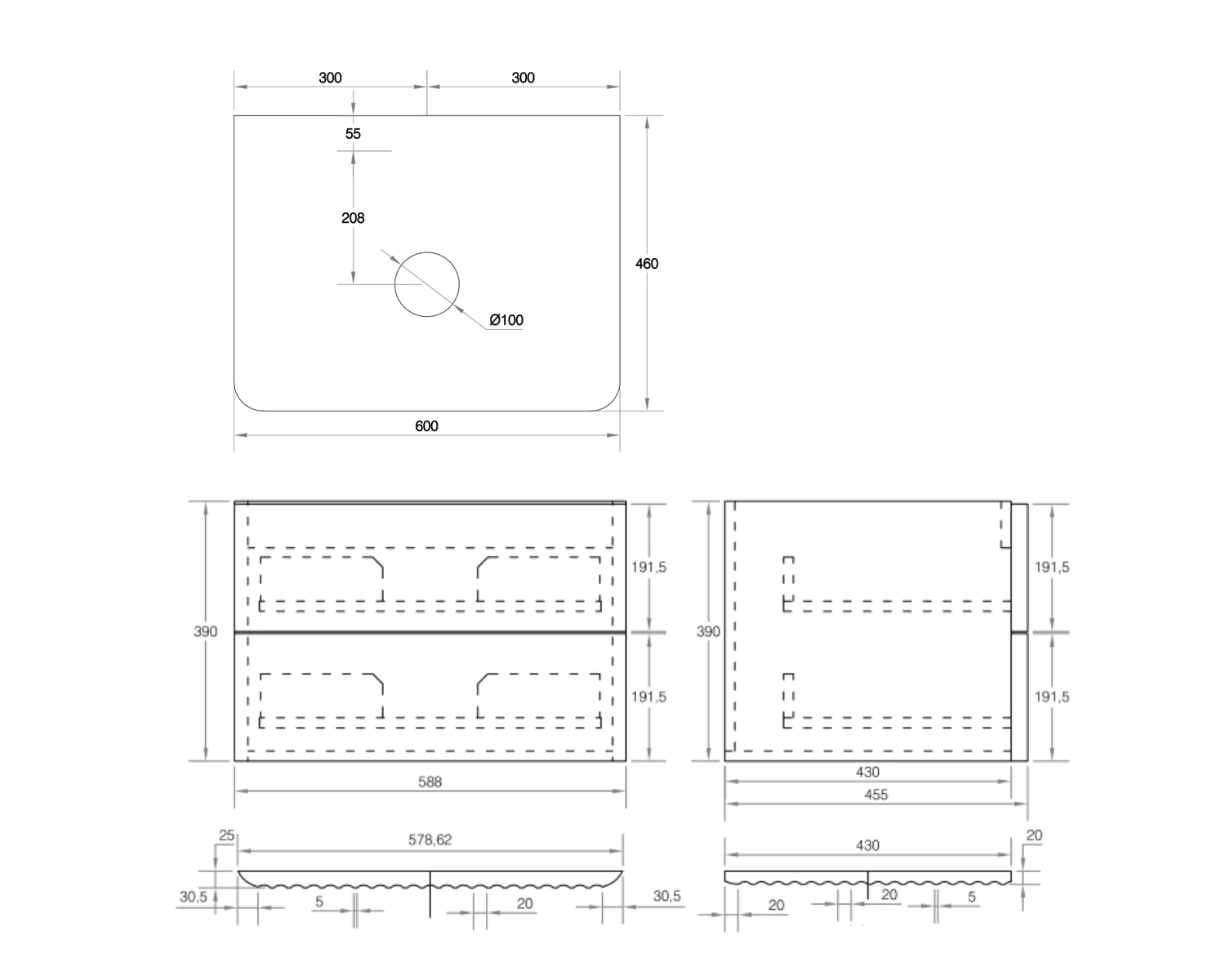 Cassa Gravity 600mm Wall Hung Vanity - Natural Walnut - Image 2