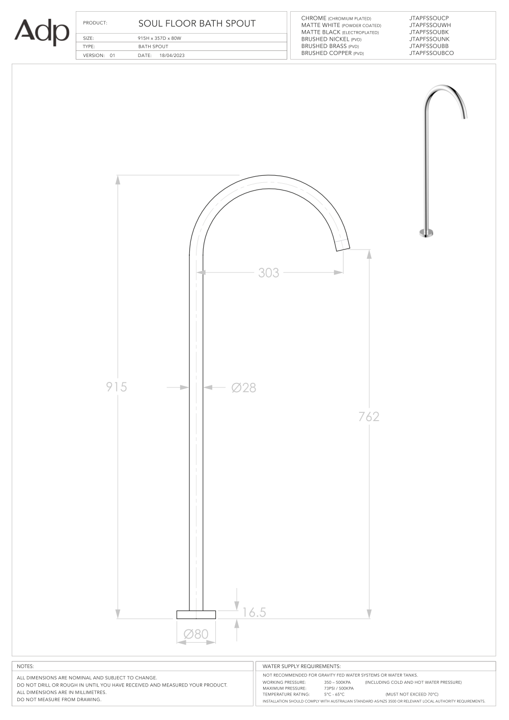 ADP Soul Floor Spout - Chrome