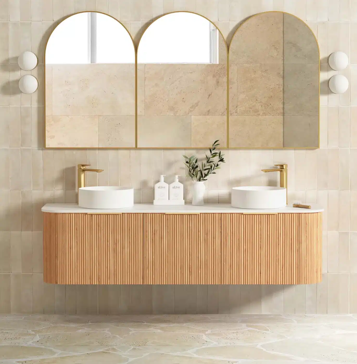 Otti Bondi FLUTED 1800MM CURVE VANITY - WOODLAND OAK