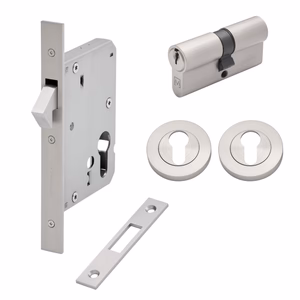 Manovella Brushed Nickel Sliding Door Lock Kit - Image 4