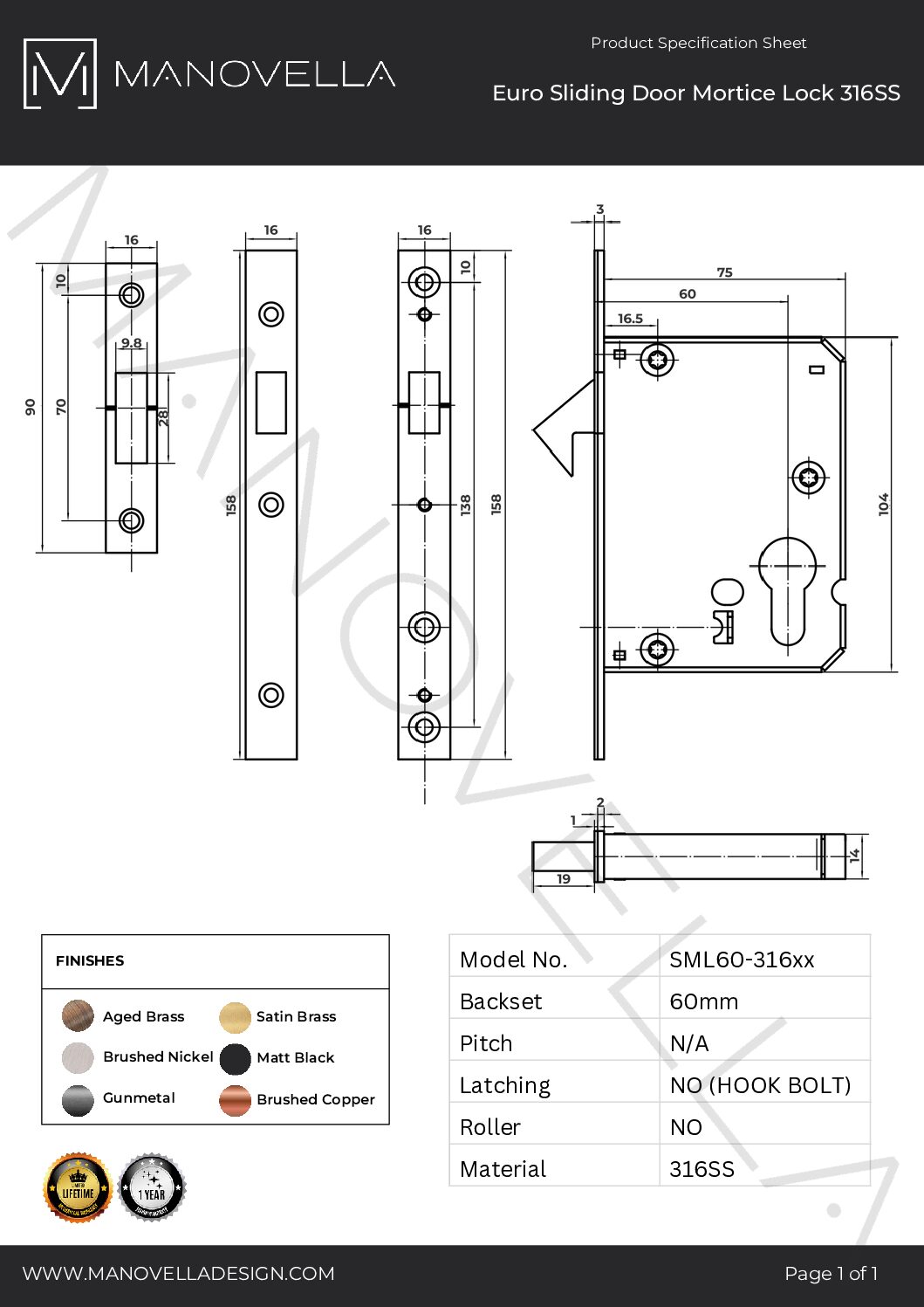 Manovella Brushed Nickel Sliding Door Lock Kit - Image 9
