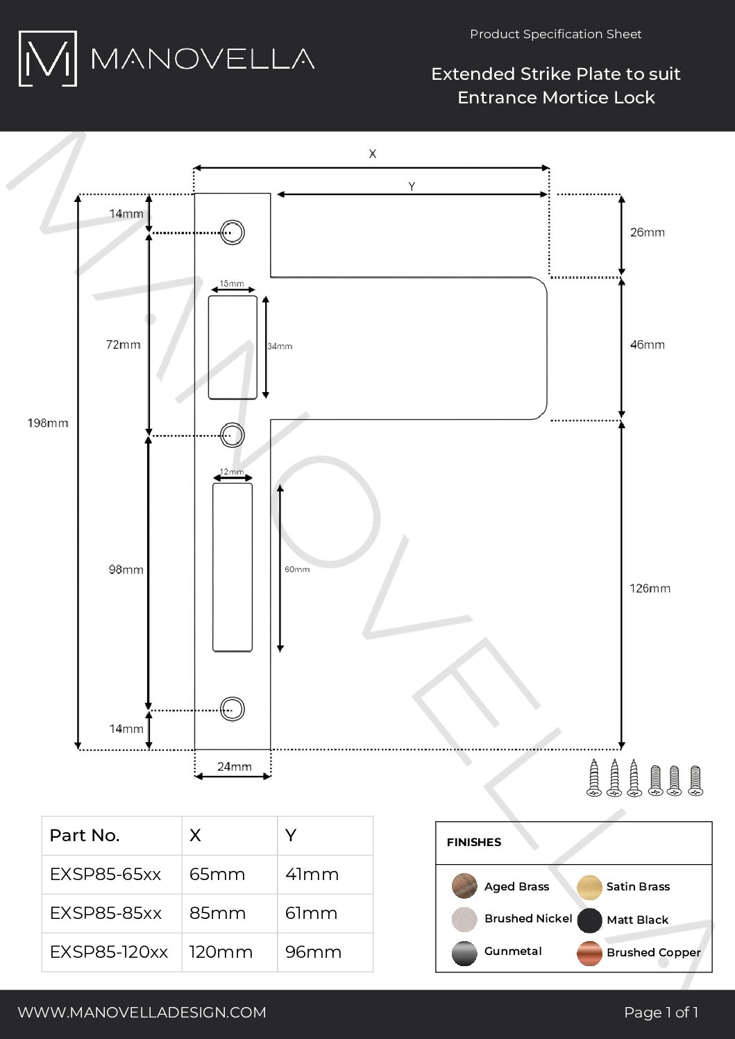 Manovella Extended 120mm Strike Plate to suit 85mm Euro Mortice Lock (Various Finishes) - Image 2