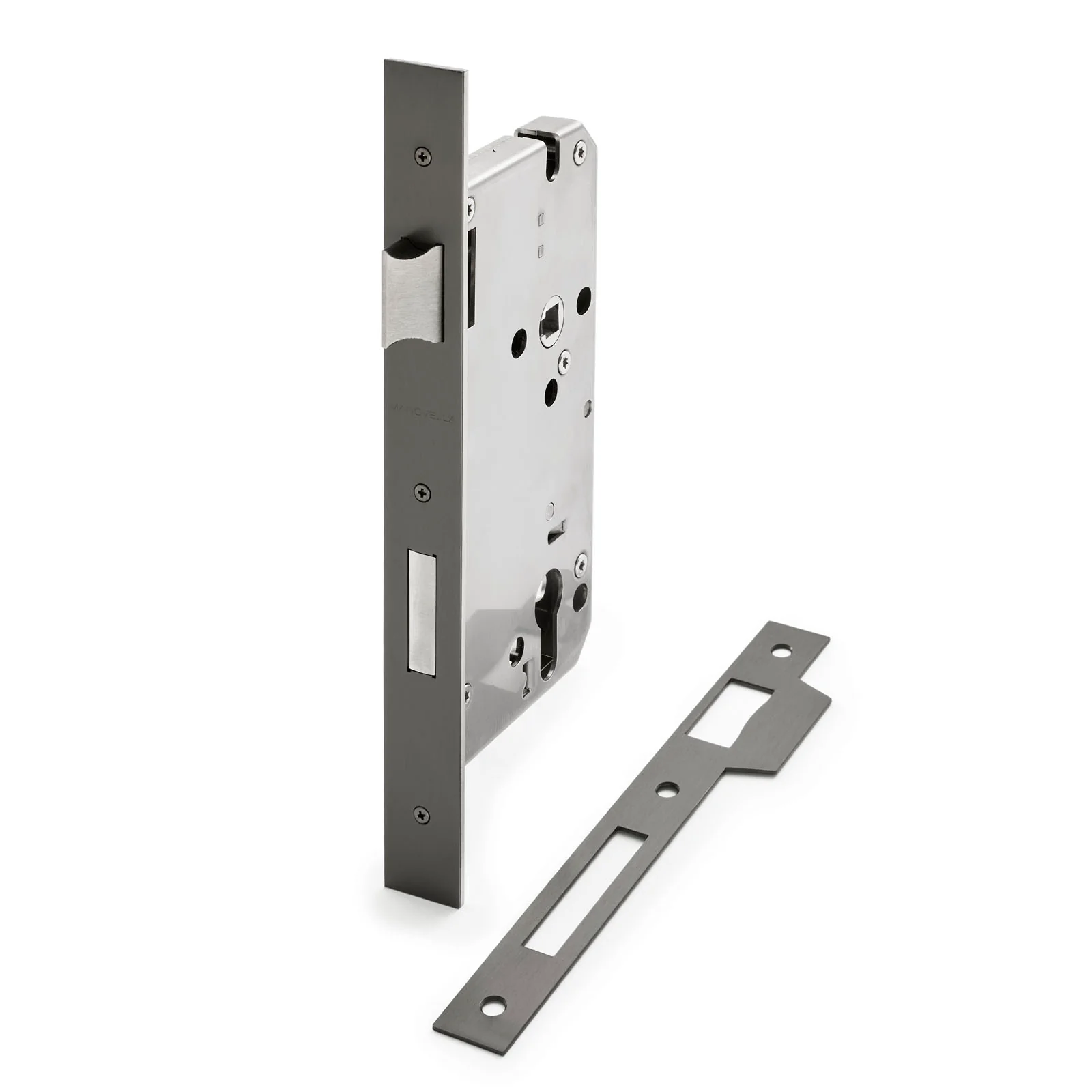Manovella Brushed Nickel Euro Mortice Lock 316SSS (85mm Pitch 60mm Backset)