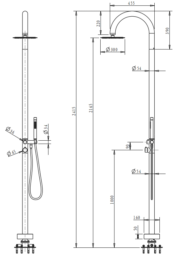 Bella Vista Mica Gooseneck Freestanding Outdoor Shower - Brushed Nickel - Image 2