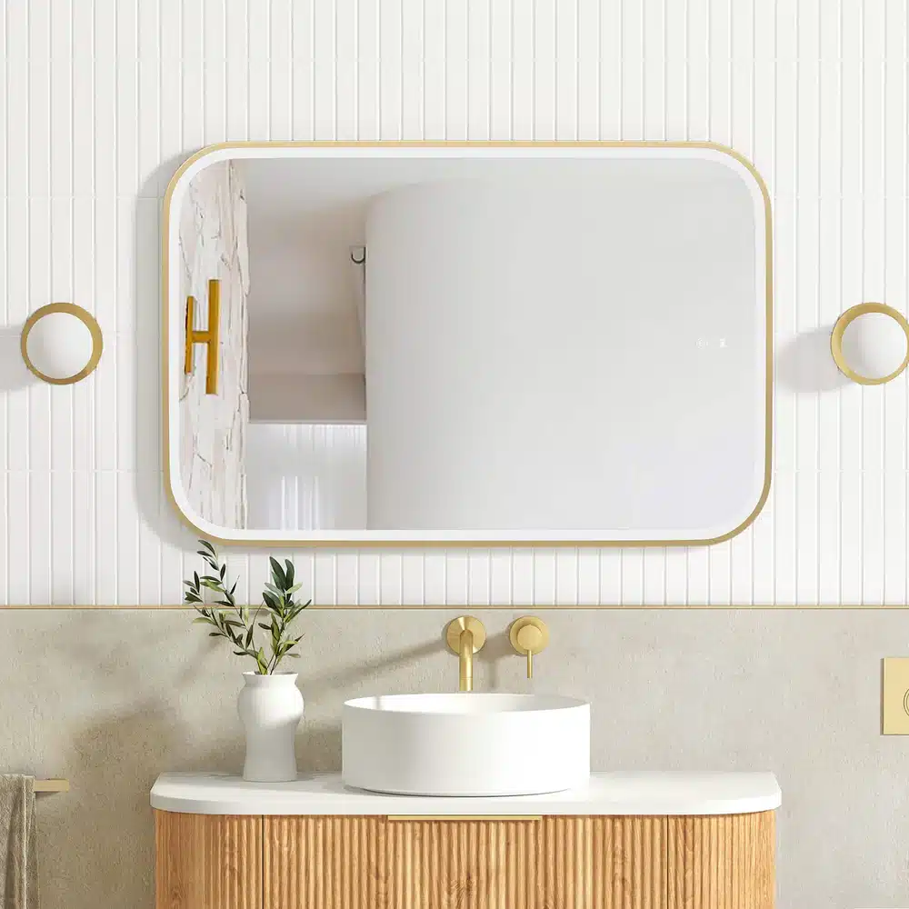 Otti LED Newport 900(H)x600(W) Gold Metal Frame Tuffi Mirror- Install Horizontal or Vertical