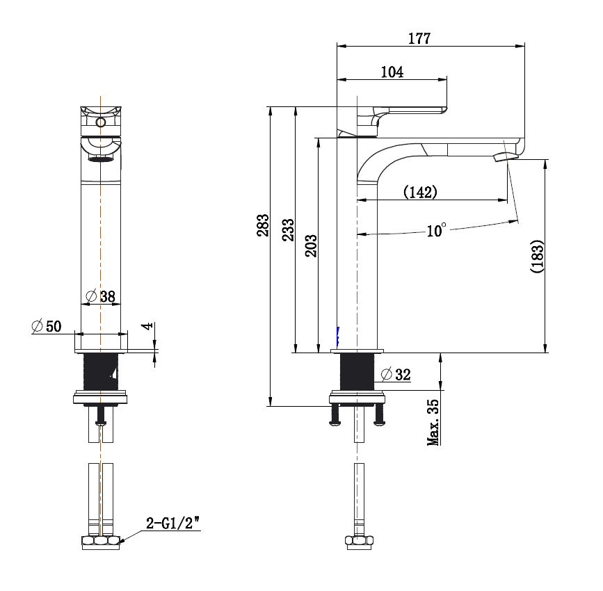 Modern National Nova Mid Rise Basin Mixer - Brushed chrome - Image 2