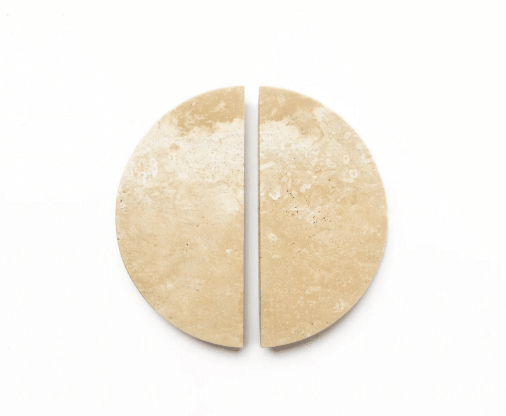 Marble cabinet handles - travertine semi-circular pair